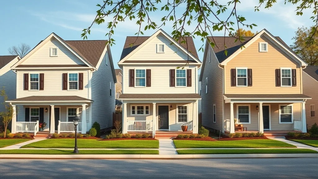 Elegant Lexington KY home exteriors: Three distinct color schemes, modern-neutral and bold, captured on a peaceful street with immaculate landscaping and natural sunlight