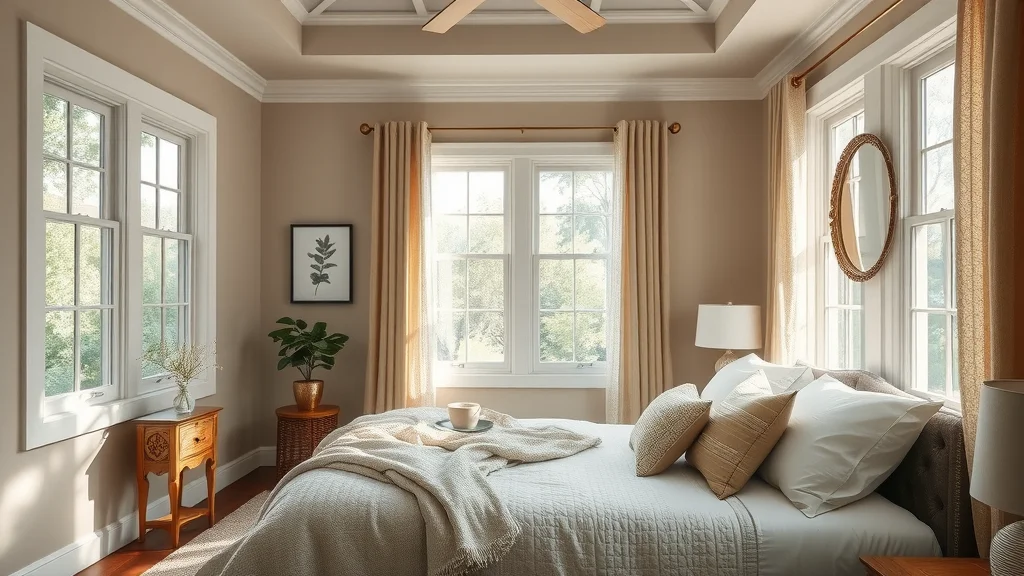 Chic Columbia SC bedroom featuring soft taupe walls and cozy textures reflecting 2025's neutral color trends