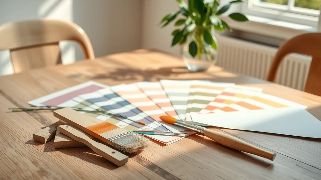 Elegant color swatches and paint brushes displayed in a Columbia SC home, highlighting trending paint color choices for 2025 and a nature-inspired color palette