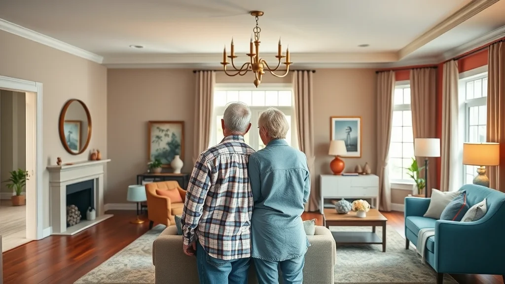 Before-and-after living room in Lexington SC, couple admiring, split-image, fresh contemporary colors, photorealistic, vivid textures