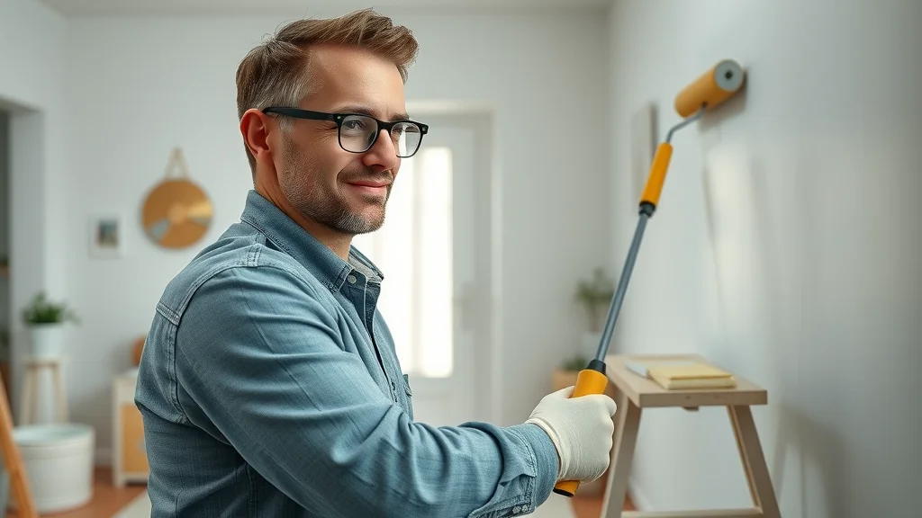 Professional painter applying a smooth coat of paint on a wall by the best painting company Lexington SC in a modern room, showing quality tools and technique