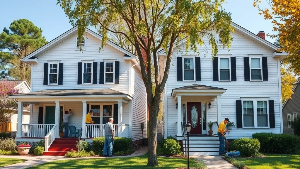 Side-by-side houses in Lexington SC neighborhood, one painted by a local painting company, showing distinct curb appeal and transformation