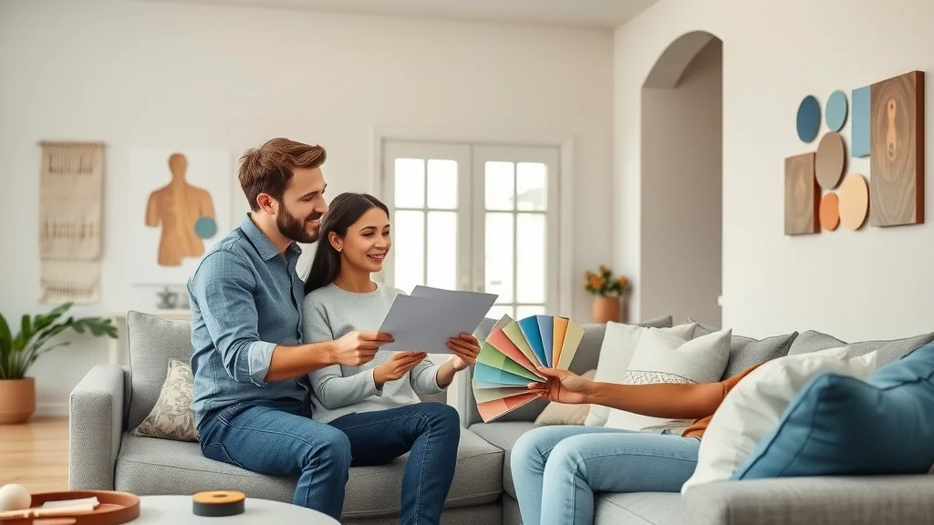 interior paint consultation in Columbia SC living room with painting professional and homeowners