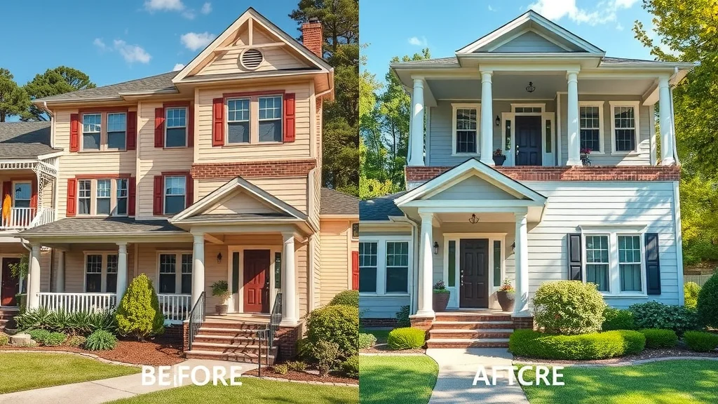 Before and after photo of home exterior painted in Columbia SC