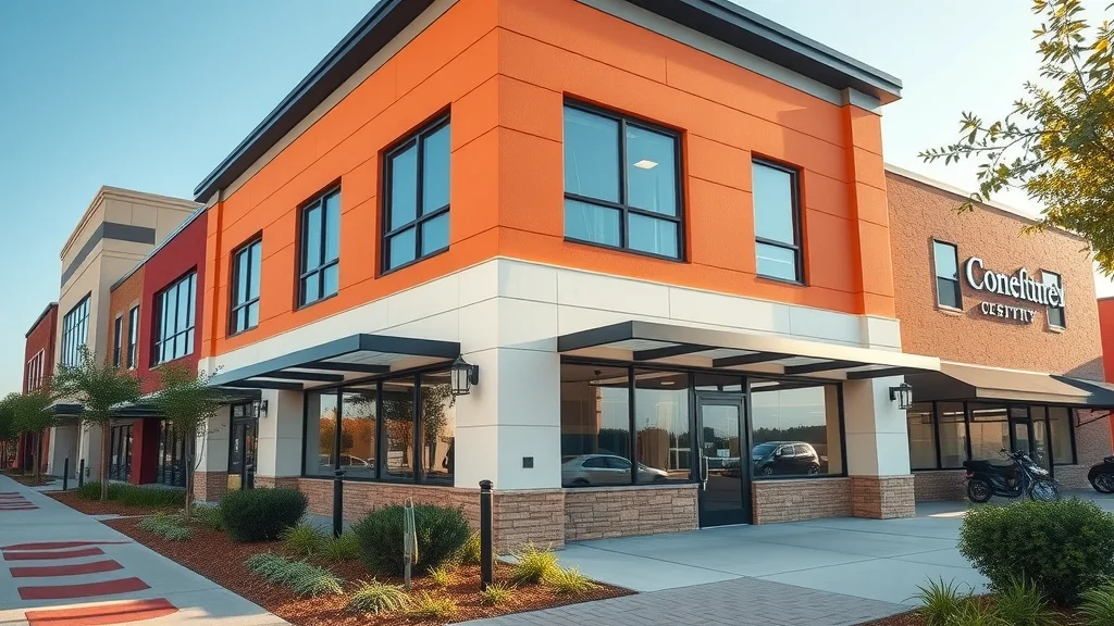 Modern commercial building freshly painted in Columbia SC vibrant exterior