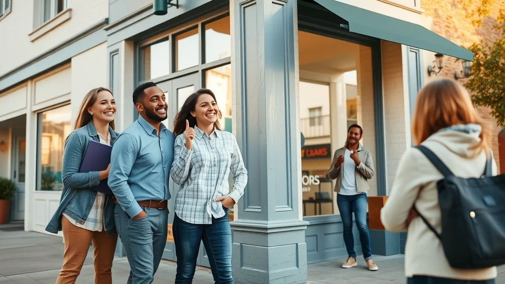 Business team admiring their newly painted Columbia SC storefront