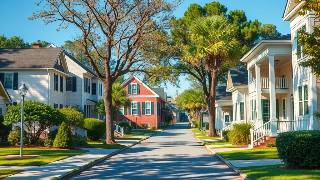 residential painting columbia sc variety of historic and modern homes with fresh paint in a sunny South Carolina neighborhood