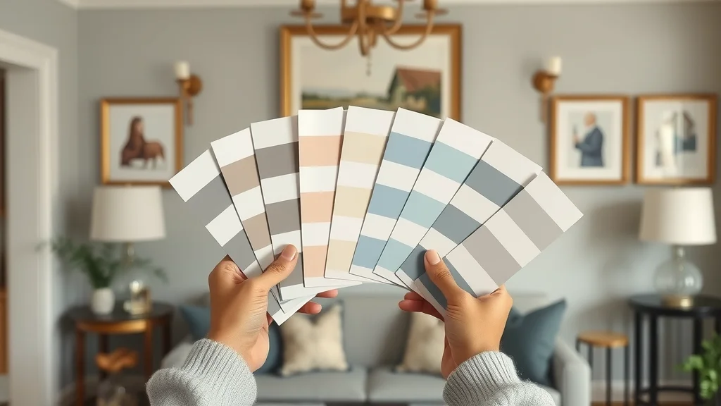 interior paint color swatches held up in a South Carolina home with pastel and earth tones