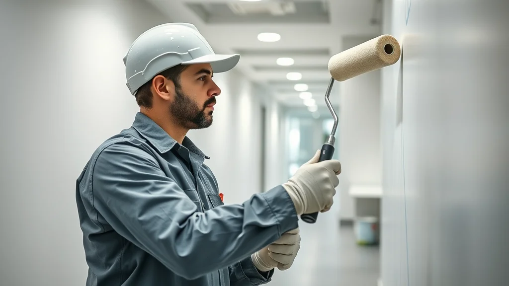 Professional painting contractor applying interior paint in a Columbia SC office