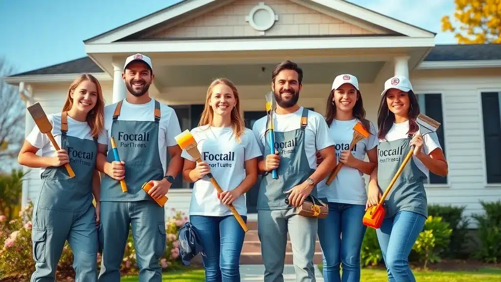 Team of local painters in Columbia SC standing together in front of freshly painted home