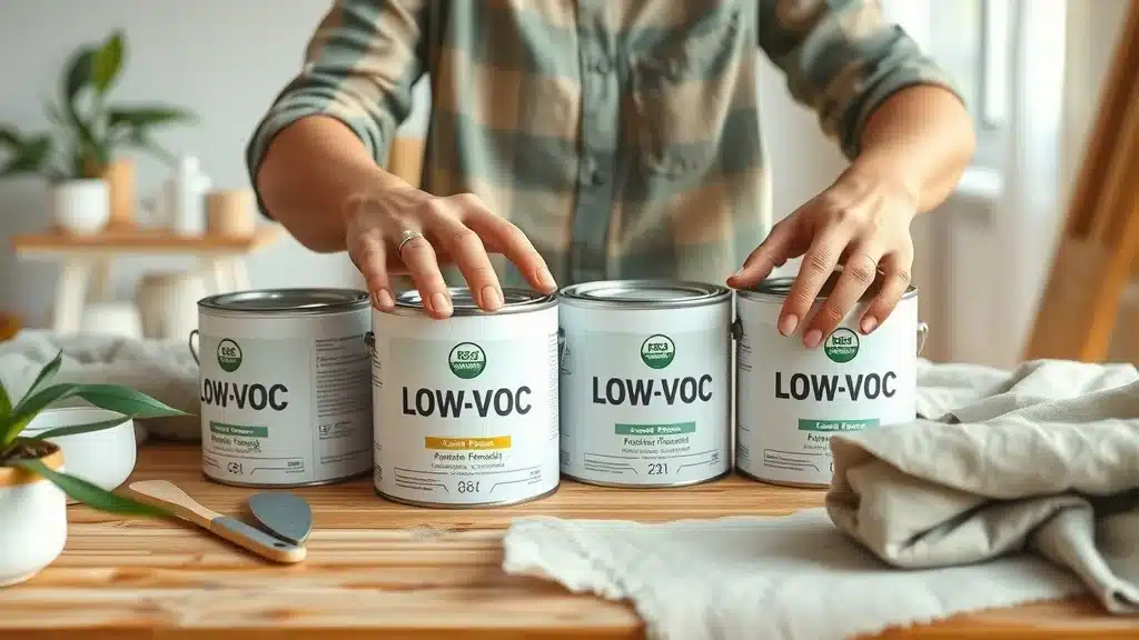 Eco-friendly painting Columbia SC: modern low-VOC paint supplies and recycled materials used for sustainable interior and exterior painting services.
