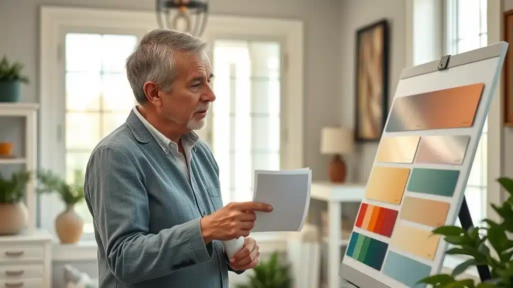 Color consultant and client reviewing color palette for interior and exterior painting in Columbia SC