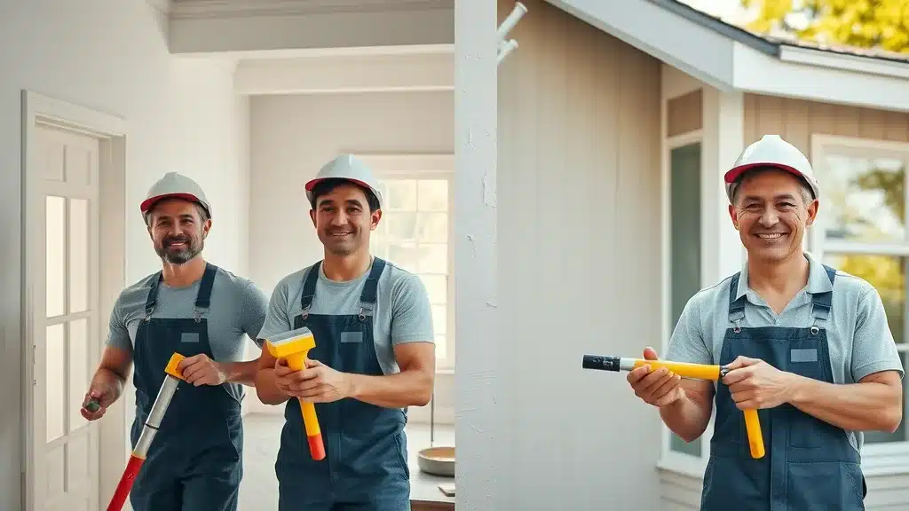 Team of Columbia painters working on interior and exterior paint jobs, collaborating efficiently for whole house painting