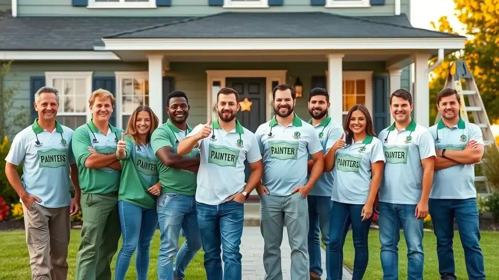Top-rated painting company crew standing proudly in front of a freshly painted home in Columbia SC.