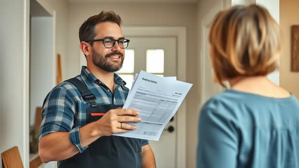 Painter handing a detailed estimate for 1000 sq ft house painting in Columbia SC to a satisfied homeowner.