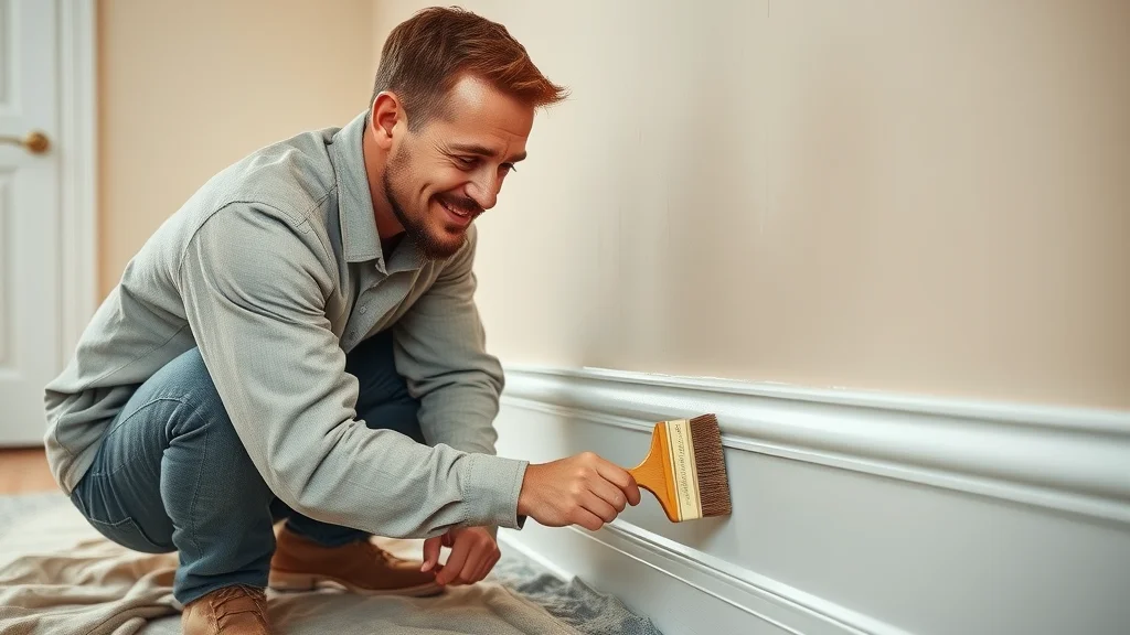 Meticulous painter applying final coat interior painting Columbia SC attention to detail finished baseboard