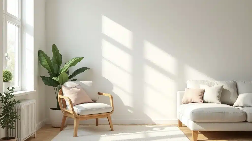 Bright, modern living room in Columbia SC with new neutral interior paint