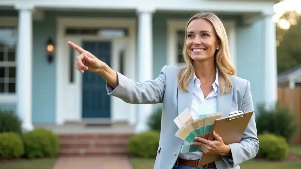 Columbia SC real estate agent choosing paint swatches for house exterior