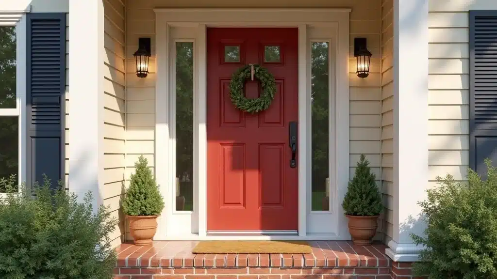 Freshly painted front door boosting Columbia SC home's curb appeal