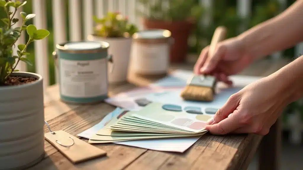 Homeowner selects exterior paint samples and tools suited for South Carolina humidity and sun