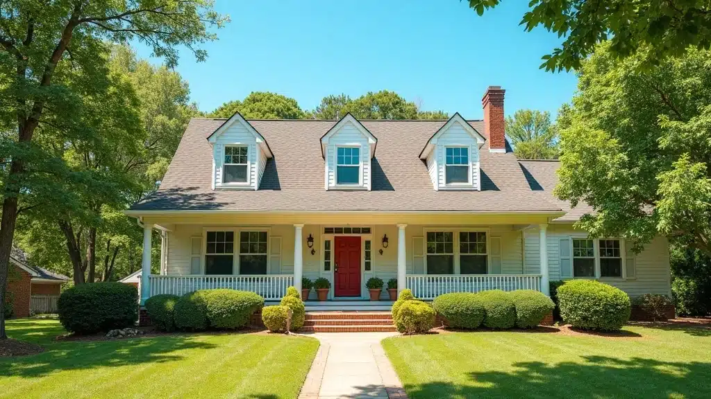 Vivid Southern home exterior with cheerful paint under bright Columbia SC skies, showing high paint texture detail and curb appeal