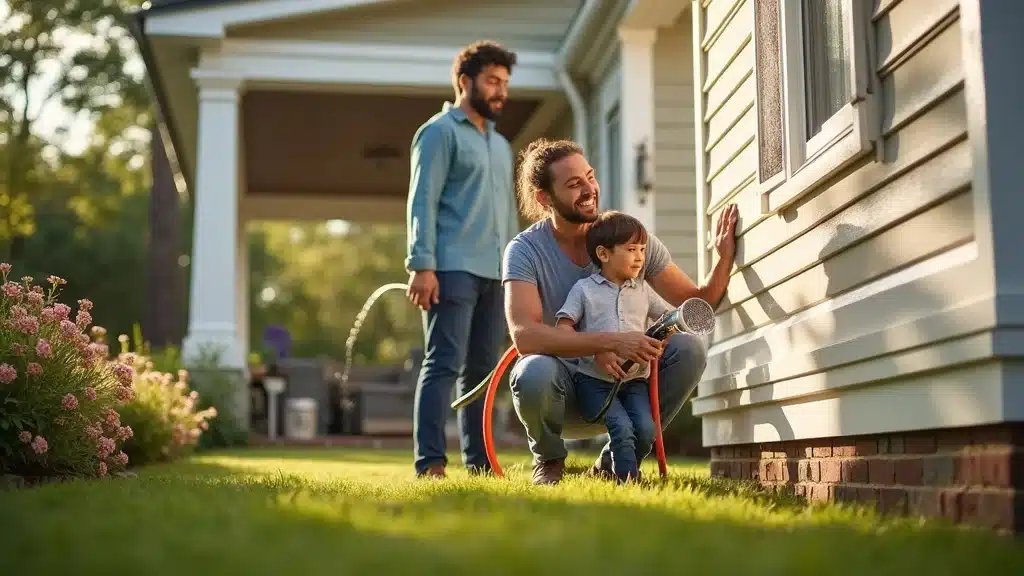 Family maintaining Columbia SC home exterior – repaint your home maintenance tips