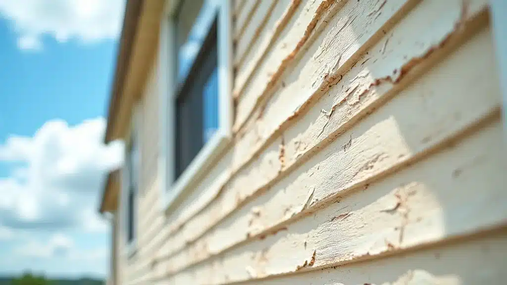 Columbia SC house exterior paint showing sun-fading, blistering, and moisture beads — repaint your home guide