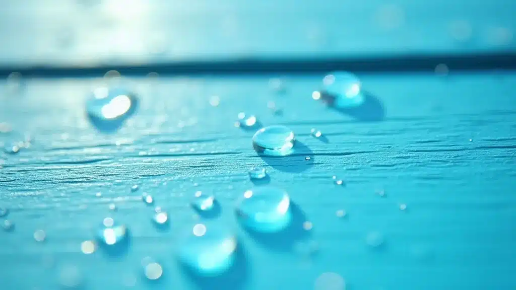 Close-up of water beading on UV-protective exterior paint in Columbia SC sunlight