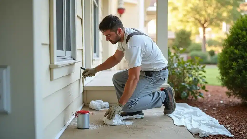Professional painter preparing a Columbia SC home for a new exterior paint job