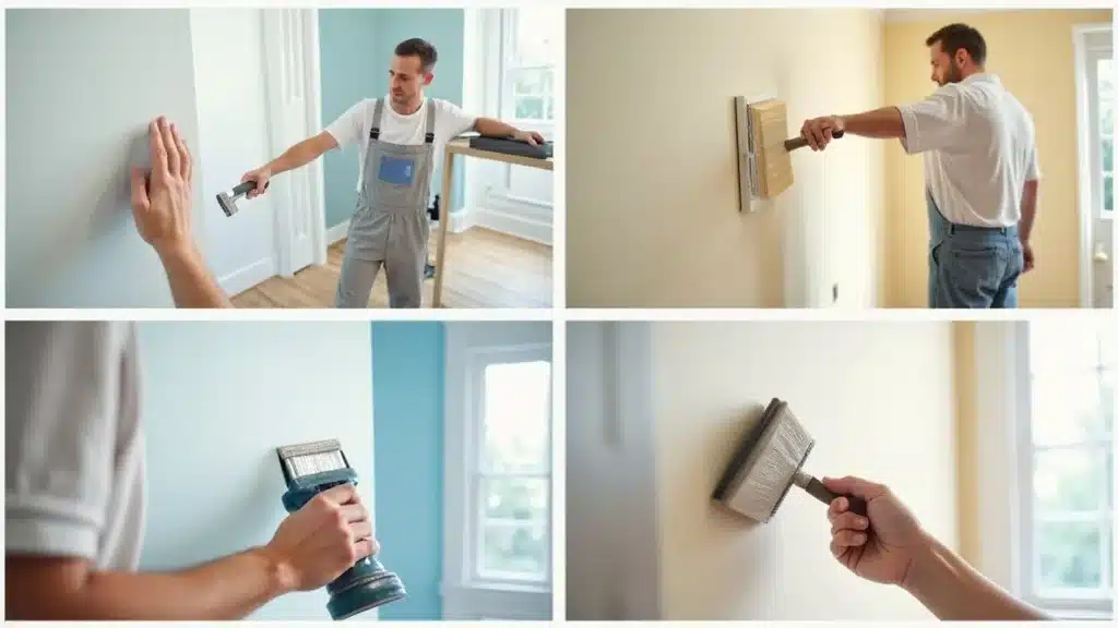 Step-by-step interior painting process for Columbia SC homes — color selection, prep work, painting application, and final inspection shown with professional tools and clean workspace.